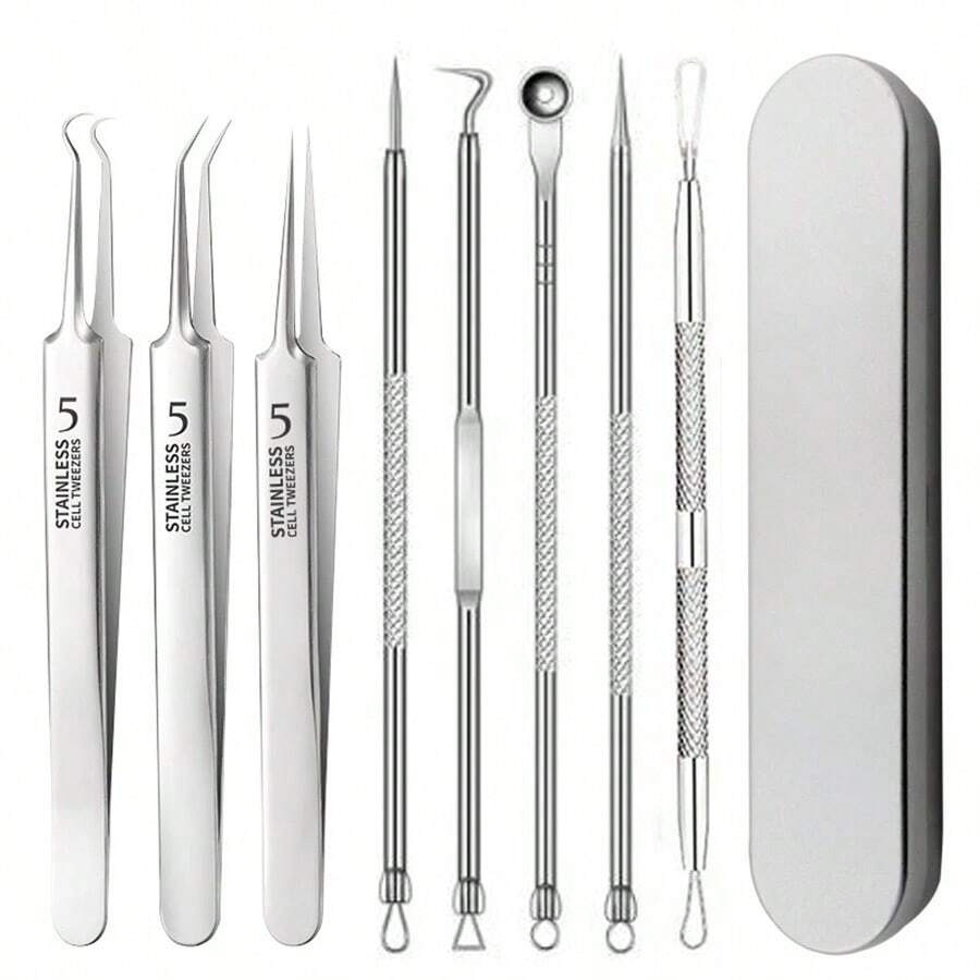 Bộ 8 dụng cụ trị mụn, mụn đầu đen, vết thâm, mụn nhọt, chăm sóc da, làm đẹp, bộ làm sạch lỗ chân lông, dụng cụ trị mụn đầu đen, làm đẹp, sản phẩm chăm sóc da, spa, chăm sóc bản thân, dụng cụ chăm sóc da, chăm sóc da mặt, đồ dùng thẩm mỹ, da, sữa rửa mặt, chăm sóc da mặt - trắng - Xem 1