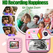 Kids Instant Print Camera, Christmas Birthday Gift, 6-12 Years Girls Boys, HD Digital Camera, Portable Toys 6 7 8 9 10 Years Girls, Pink - Multicolor - View 1