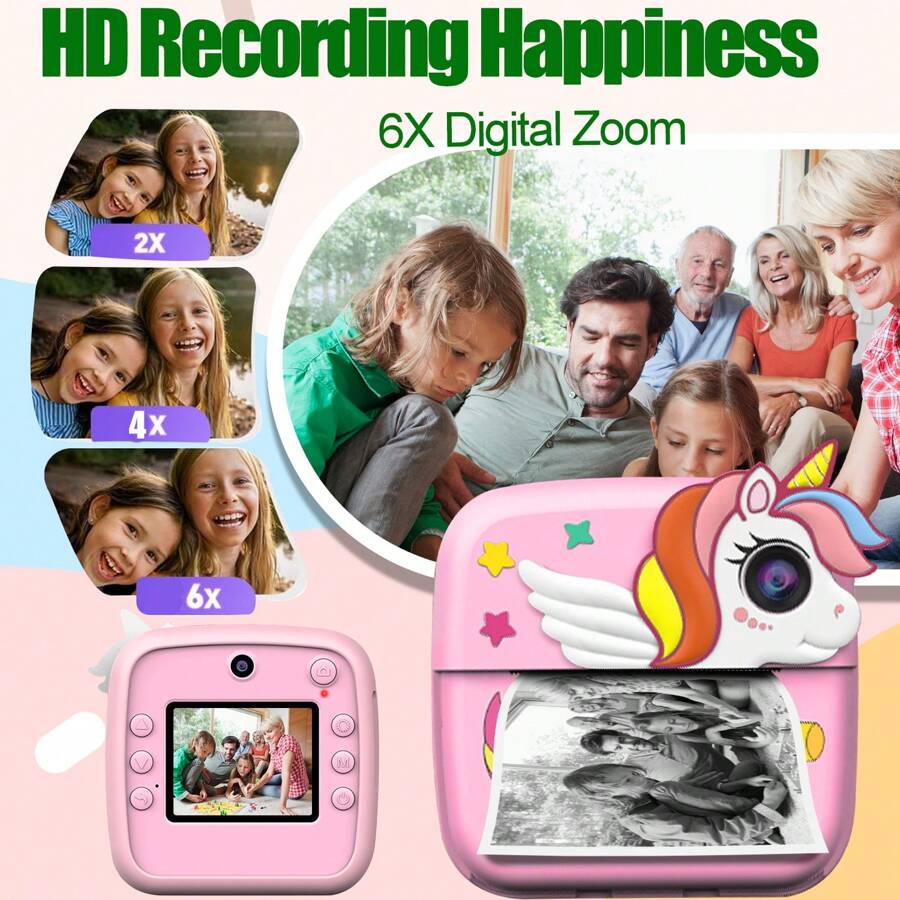 Kids Instant Print Camera, Christmas Birthday Gift, 6-12 Years Girls Boys, HD Digital Camera, Portable Toys 6 7 8 9 10 Years Girls, Pink - Multicolor - View 1