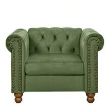 PHOYAL Large CHAIR, Velvet Sofa Classic Tufted Chesterfield Settee Sofa Modern 1 Seater Couch Furniture Tufted Back For Living Room (Green)