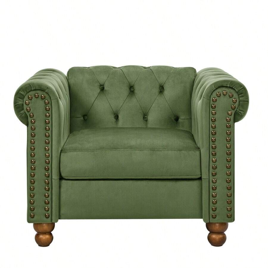 PHOYAL Large CHAIR, Velvet Sofa Classic Tufted Chesterfield Settee Sofa Modern 1 Seater Couch Furniture Tufted Back For Living Room (Green)