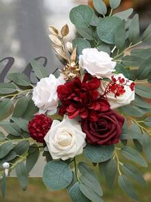 2 Peças Decorações Florais Clássicas Decorações de Casamento Flores Simuladas na Parte de Trás da Cadeira Guirlanda de Flores Artificiais - Flores Artificiais Brancas/Laranja/Rosa para Decorar Mesas de Jantar, Costas de Cadeiras, Escadas, Decorações de Flores Artificiais com Folhagem de Plástico, Adequado para Arcos de Casamento - Multicolorido - Visão 9