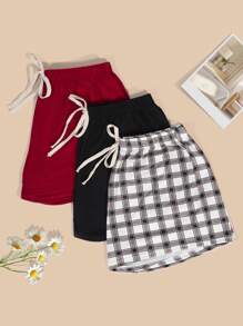 3pcs Plus Size Women Knitted Casual Home Shorts, Assorted Colors, Spring/Summer/Autumn Sleep Shorts - Multicolor - View 4