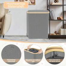 YARDIN Wäschekorb 3 Fächer, 140L Faltbare Wäschetruhe,Wäschesammler mit Deckel für Badezimmer und Schlafzimmer, Robuster Korb mit Tragegriffen, 3 Waschbarem Wäschesack (Grau/Beige/Schwarz) - Beige - Übersicht 8