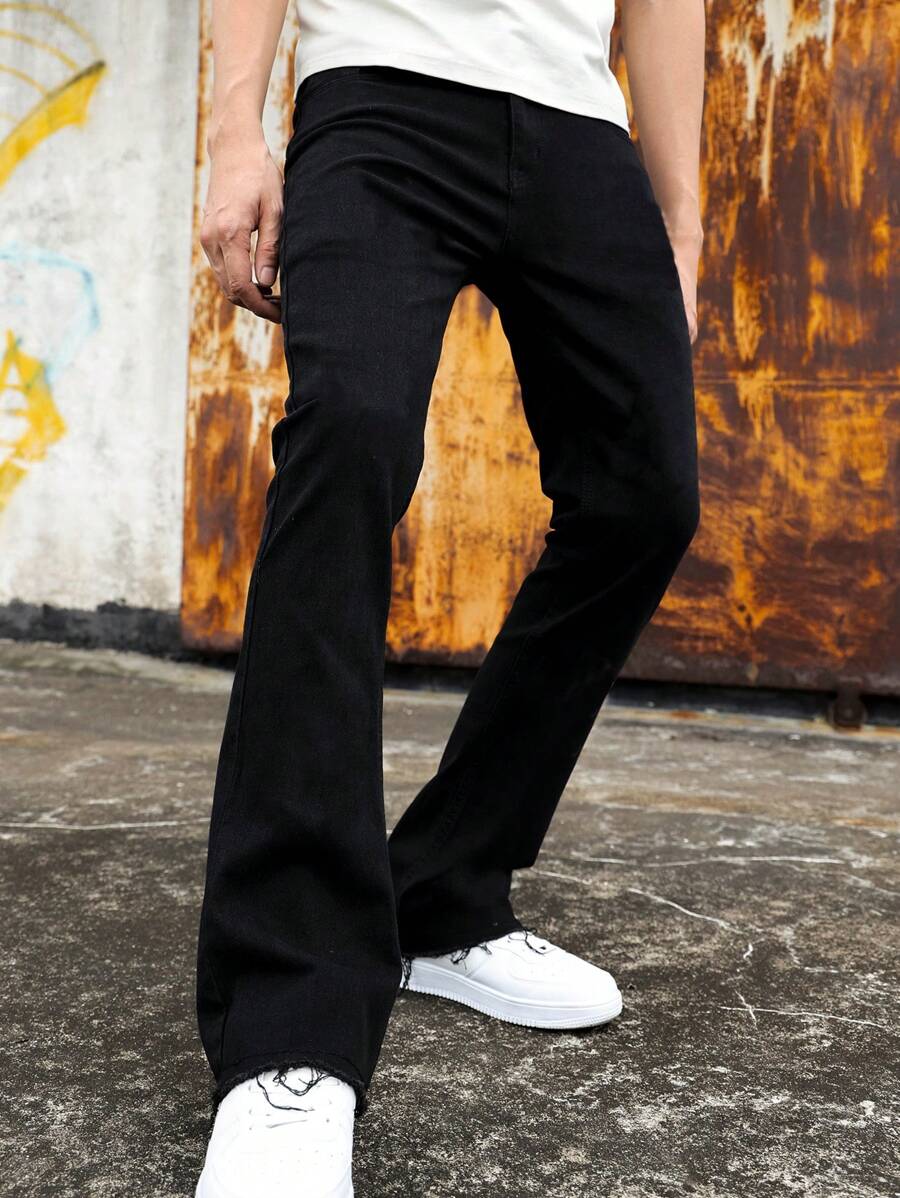 Quần Jeans Nam Skinny Co Giãn Ống Loe Màu Trơn Túi Chéo Cotton Quần Jeans Nam Quần Denim Thường Ngày Đa Năng, Phong Cách Đường Phố - màu đen - Xem 1