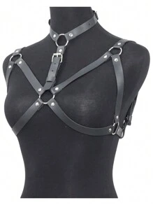 聚氨酯皮革束带身体腰带可调节肩带胸带时尚配饰女士 - 粉色 - 查看 9