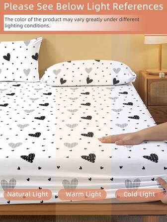 1pc Soft & Comfortable Mattress Protector, Fitted Sheet, Bedding Set, Geometric Heart Pattern, Suitable For Twin, Full, Queen, King Size Beds, Home Decor, Valentine's Day Gift