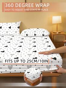 1 pièce Drap-housse, Linge de lit, Drap-housse, Protège-matelas, Protège-matelas doux et confortable pour la peau, Cadeau de la Saint-Valentin Drap-housse, Drap plat à motif géométrique d'amour de dessin animé, Ensemble de literie à motif de cœur mignon, Décoration intérieure, Drap-housse pour lit une place, double, king, queen, Literie Jour de l'indépendance, Cadeaux de literie, Lavable en machine