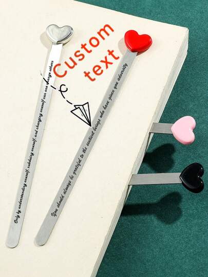 Personalized Metal Heart Shaped Bookmarks, Customized Heart Shaped Stainless Steel Bookmarks Back To School