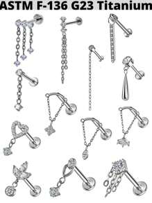 1PC Titanium Internally Threaded Waterdrop Dangle Labret Double Chain Dangle Top Helix Cartilage Piercing Ear Tragus Daith Earrings Jewelry