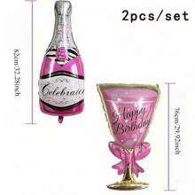 Set de 2 globos de lámina con forma de botella de champán y copa de vino para decorar fiestas de cumpleaños, accesorios para fotos, decoración de celebraciones, regalos de cumpleaños, decoración de ambiente, decoración del hogar, decoración de escena, artículos de fiesta - 2 piezas - Ver 10