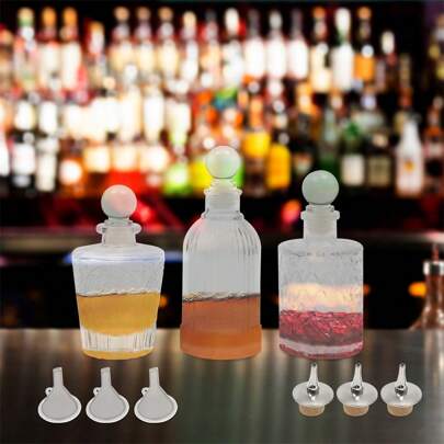 "Retro Glass Syrup Bottle Absinthe Bottle Set - Japanese Mechanism Grid Bitter Bottle With Stopper, Retro Carved Glass Mixing Bottle With Stopper"