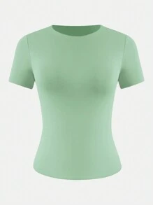 XLLAIS 小圆领短袖纯色基本款紧身女式休闲T恤 - 薄荷綠 - 查看 4