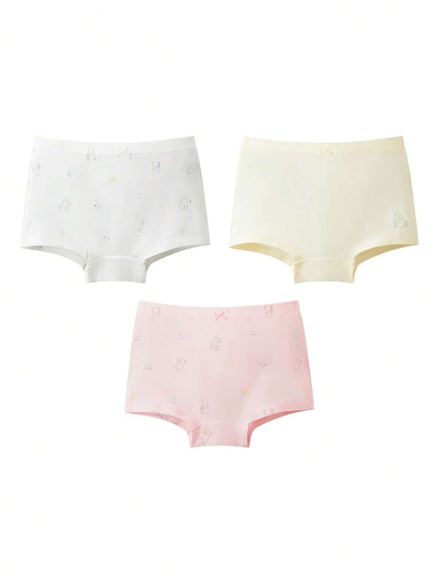 Annil Girls' Children's Underwear, Boxer Shorts, 3A Antibacterial, Three Pieces Set, Spring Printed.