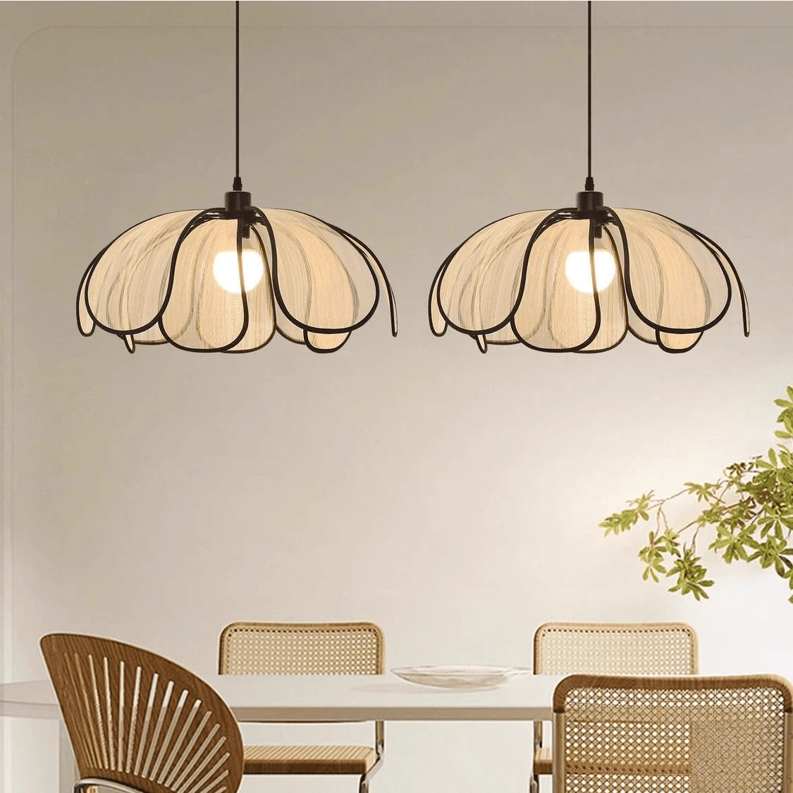 New Chinese Wabi-Sabi Zen Petal Chandelier, Woven Retro Chandelier, Composed Of 11 Petal Leaves, E26 Lampholder, Suitable For Dining Room, Living Room, Bedroom, Study, Corridor, Decorative Room Chandelier, Decorative Lamp For Festivals