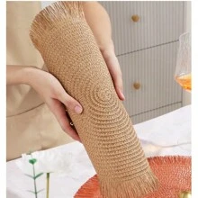 Mantel Individual trenzado de papel redondo de 38CM, borla de papel, estera aislante para hogar y restaurante, posavasos decorativo