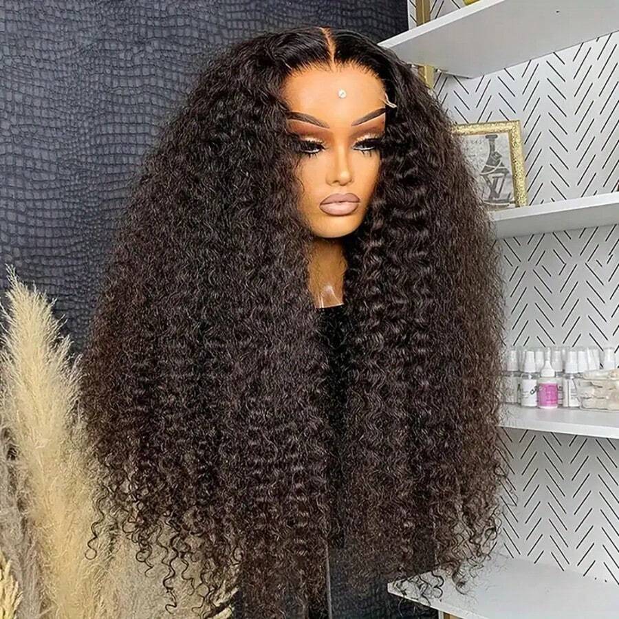 bling hair Brazilian Deep Wave Lace Front Wig Transparent 4x4 Closure Human Hair Wigs For Women Pre Plucked 100% Human Hair Curly Lace Frontal Wigs - Tự nhiên & Đen - Xem 1