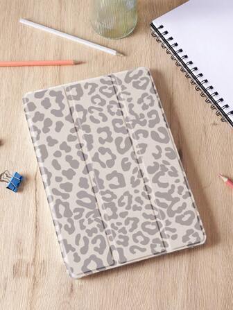 1 Pc Brown Leopard Pattern Tablet Protective Case, With Pen Holder, Anti-Drop, Support Sleep/Wake, Compatible With Samsung, And IPad