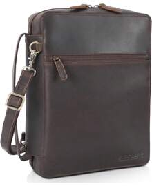 Polare Full Grain Cowhide Leather Bible Cover Bag Bible Protective Book Holder Carrying Case Folder Organizer Portfolio (Dark Brown With Shoulder Strap)