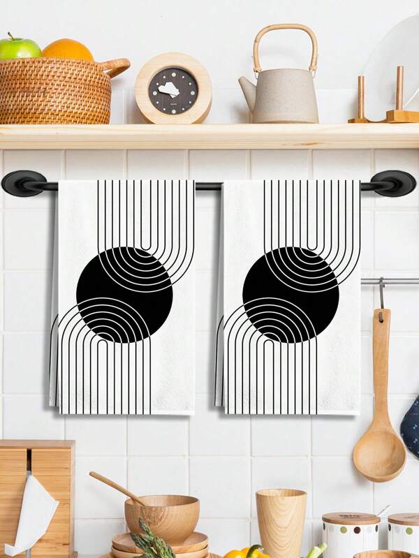 قطعتان من المناشف المطبوعة بنمط هندسي متعدد الأغراض، عصرية وبسيطة مناسبة للمطبخ والحمام وغرفة المعيشة وغرفة الطعام وغرفة النوم مناسبة لكافة الأوقات