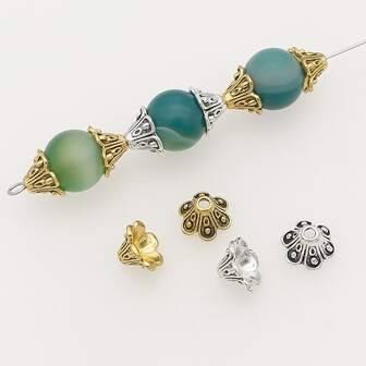 50 件仿古银 6 瓣花隔珠 - 复古锥形端盖，适用于 DIY 珠宝工艺品、项链、手链、复古合金金属花卉装饰配件、珠宝制作