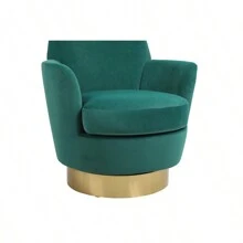 Velvet Swivel Barrel Chair, Swivel Accent Chairs Armchair For Living Room, Reading Chairs For Bedroom Comfy, Round Barrel Chairs With Gold Stainless Steel Base (Emerald)