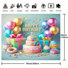 1PC Kolorowe balony Różowy tort urodzinowy gobelin - dekoracja urodzinowa fotografia tło tkanina ceremonia atmosfera - Wielokolorowe - Zobacz 2