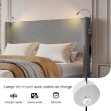 Comanlai Bed Frame-Double Bed Frame-With Reading Lamp-Aerodynamic Model With Storage Space-Fabric-Grey 140x200cm - 灰色 - 查看 5