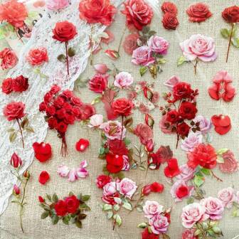 6 张透明花朵贴纸套装 PET 卡通花卉贴纸，适用于剪贴簿装饰、日记本拼贴、创意 DIY 贴纸、学校用品、返校