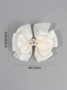 2PCS Elegant Bow Hair Clips For Girls White Satin Haipin For Kids, Pearl Decor Alligator Barrettes Hair Accessories