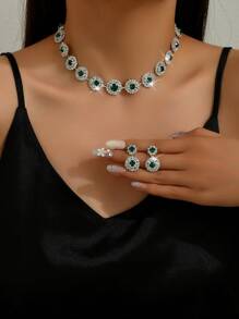 3 pièces Set de bijoux Collier et Boucles d'oreilles Strass Élégants, Accessoire polyvalent pour robe de mariée, mariage, banquet, fête