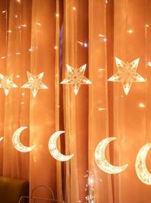 1pc 115 LED 4*0.8m USB 8 Modes Acrylic Hollowed-Out Star & Moon Curtain Lights For Wedding, Engagement, Home, Garden, Holidays, Festival