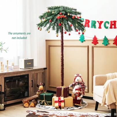 Homasis 6FT Artificial Palm Christmas Tree Pre-Lit Decor Tree W/ PVC Branch Tips & LED Lights Gifts