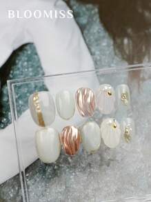 10 Pieces Of Handcrafted Press On Nails Short , Hand-Painted Production , Reusable Fake Nails Nail Supplies Nails