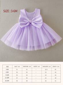 Baby Girl Purple Formal Dress With Large Bowknot And Tulle Skirt, 0-2 Years Old
