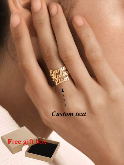 Customized Multi-Name Ring, Personalized Adjustable Stainless Steel Nameplate Ring, Women's Couples Family Platinum Pendant Jewelry, Fashionable Wedding Accessories, Birthday, Mother's Day Gift, Silver Vintage Unisex Casual Personalized Unique Gift