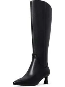 MUCCCUTE Knee High Boots For Women Chunky Heel Square Toe With Side Zipper Pull On Tall Fall BotasChristmas - Black-kitten Heel - View 1
