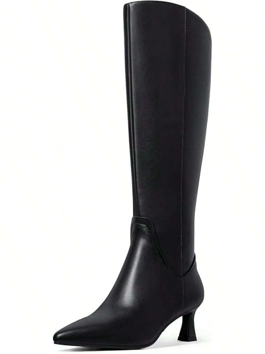 MUCCCUTE Knee High Boots For Women Chunky Heel Square Toe With Side Zipper Pull On Tall Fall BotasChristmas - Black-kitten Heel - View 1