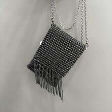 New Party Clutch, Women's Dinner Bag With Diamond Tassels, Banquet Evening Bag, Bridal Crossbody Bag - màu đen - Xem 1