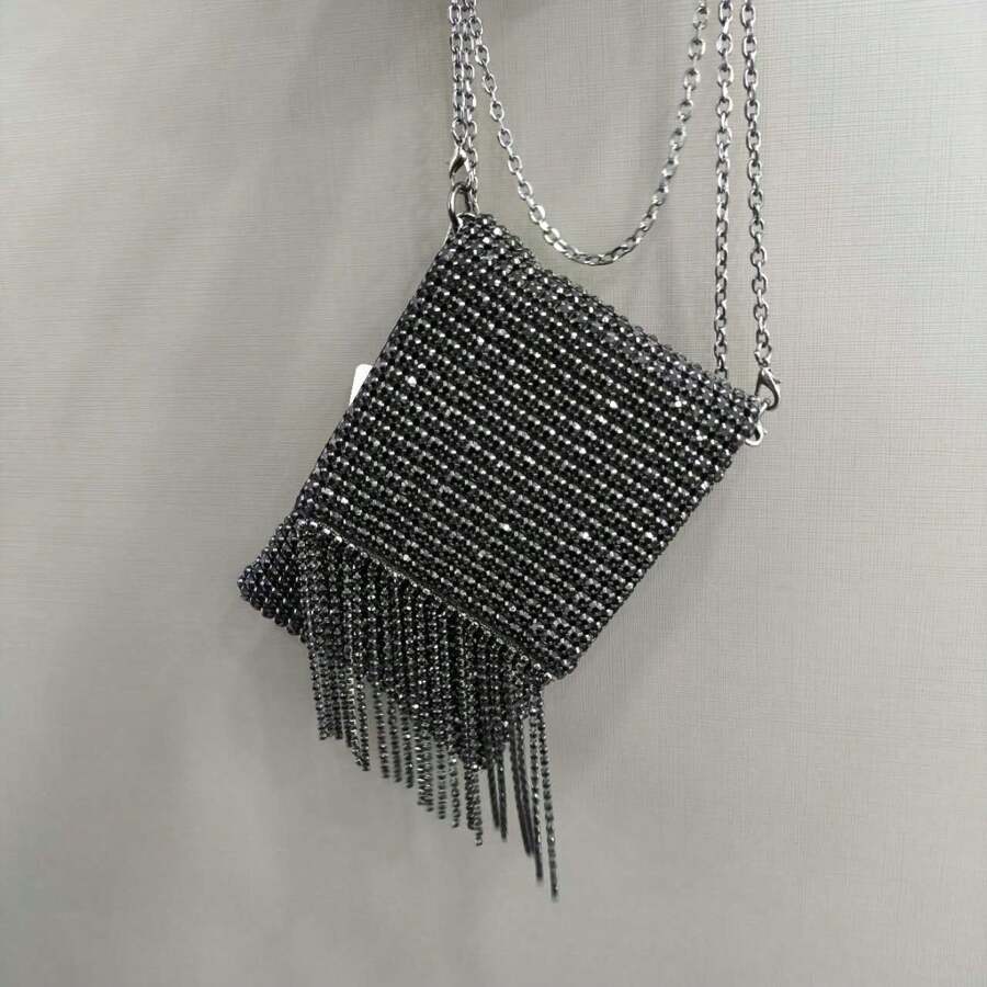 New Party Clutch, Women's Dinner Bag With Diamond Tassels, Banquet Evening Bag, Bridal Crossbody Bag - màu đen - Xem 1