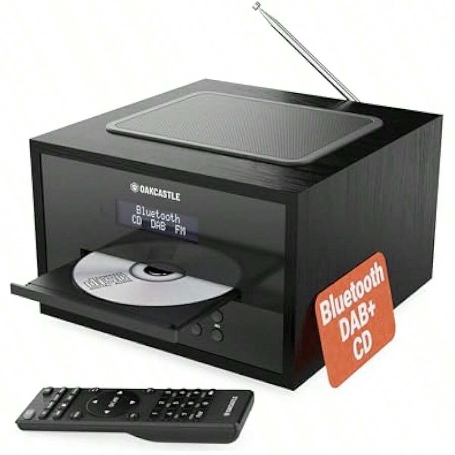 Bluetooth DAB+ Radio And CD Player 40 Watt Mains Powered Hifi System For Home Inbuilt Speakers LED Display Dual Alarm 20 Presets FM USB MP3 AUX Remote Control - Black1 - View 1