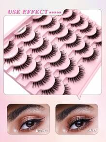 ENCHUW 14 pares de pestañas postizas ENCHUW con banda transparente, pestañas naturales rizadas para maquillaje de fiesta, pestañas postizas de imitación de visón