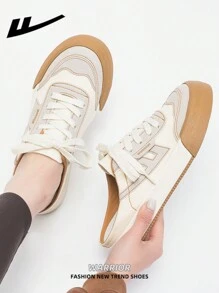 1 双 WARRIOR 女式系带设计帆布便鞋，低帮休闲户外平底透气轻便滑板风格运动鞋，时尚舒适的厚底女士跑步鞋 - 棕色 - 查看 7