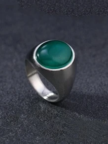 1 Piece French Luxury Stainless Steel 18K Gold Plated Gold Trimmed Large Gemstone Ring For Men's Everyday Wear