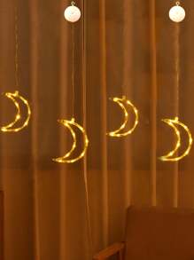 1pc 10-Head Star & Moon Decor Atmosphere Festival Light With Suction Cup, 3-Section Battery-Operated Five-Pointed Star String Light