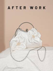 Women's Elegant Vintage Floral Bag, Charming & Refined Floral Party Handbag Suitable For Formal Events, Weddings, Dates, Balls - White - View 3
