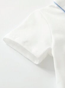 男婴正面纽扣短袖简约上衣和短裤休闲装 - 白色 - 查看 4