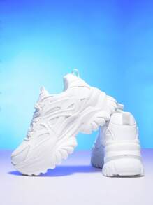 High Platform White High Heel Shoes For Women, Outdoor All Season Fashion Casual Sneakers, Super Light Weight, Non-Slip Wear-Resistant, 7CM Wedge Heel, Round Toe With Lace-Up, Breathable Mesh, Thick Sole, Cushioned, Suitable For Dating, Fitness, Work, School, Youth , Versatile, Comfortable Soft Bottom Shock Absorbing Women Sport Shoes For Autumn Winter