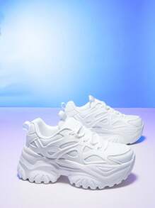 High Platform White High Heel Shoes For Women, Outdoor All Season Fashion Casual Sneakers, Super Light Weight, Non-Slip Wear-Resistant, 7CM Wedge Heel, Round Toe With Lace-Up, Breathable Mesh, Thick Sole, Cushioned, Suitable For Dating, Fitness, Work, School, Youth , Versatile, Comfortable Soft Bottom Shock Absorbing Women Sport Shoes For Autumn Winter