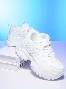 High Platform White High Heel Shoes For Women, Outdoor All Season Fashion Casual Sneakers, Super Light Weight, Non-Slip Wear-Resistant, 7CM Wedge Heel, Round Toe With Lace-Up, Breathable Mesh, Thick Sole, Cushioned, Suitable For Dating, Fitness, Work, School, Youth , Versatile, Comfortable Soft Bottom Shock Absorbing Women Sport Shoes For Autumn Winter